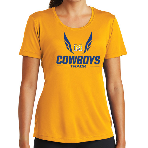  Womens Gold Performance Short Sleeve Tee - Track Wings Design