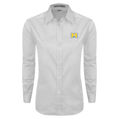  Womens White Twill Button Down Long Sleeve - M