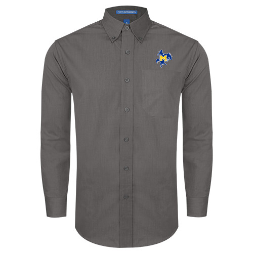  Dark Charcoal Poplin Crosshatch Long Sleeve Button Down - Primary Mark