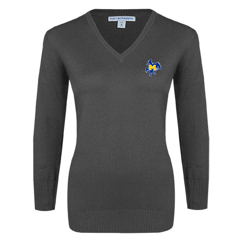  Womens Charcoal Heather VNeck Sweater - Primary Mark