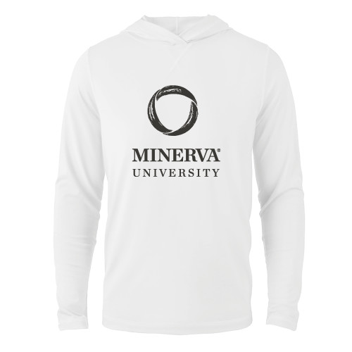  White Long Sleeve Hooded Tee - Minerva University Primary Mark