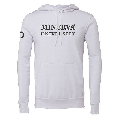  Bella + Canvas White Fleece Hood - Minerva University Wordmark