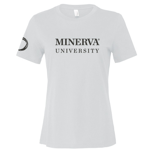  Bella + Canvas Womens White Relaxed Cotton T Shirt - Minerva University Wordmark