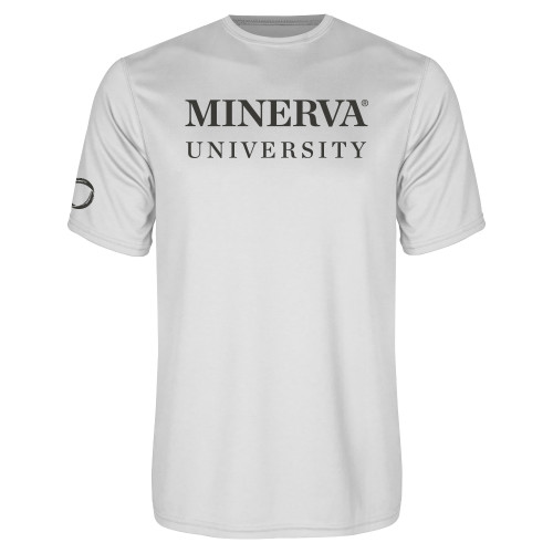  White Performance Tee - Minerva University Wordmark