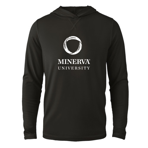  Black Long Sleeve Hooded Tee - Minerva University Primary Mark