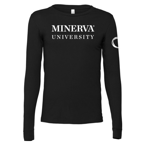  Bella + Canvas Black Jersey Cotton Long Sleeve T Shirt - Minerva University Wordmark