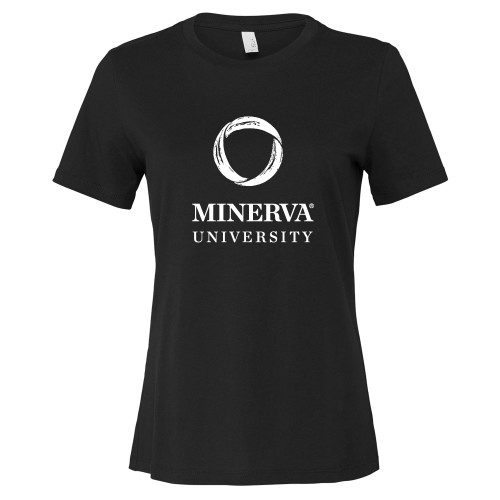  Bella + Canvas Womens Black Relaxed Cotton T Shirt - Minerva University Primary Mark