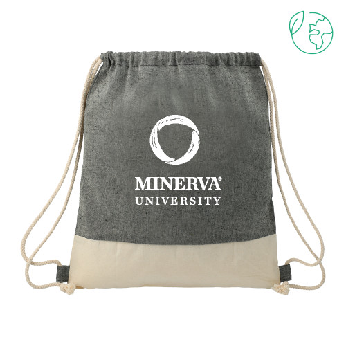  Split Recycled Cotton Natural/Black Drawstring Bag - Minerva University Primary Mark