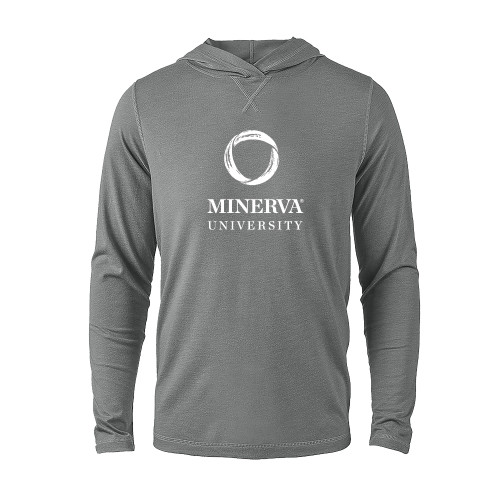  Grey Heather Long Sleeve Hooded Tee - Minerva University Primary Mark