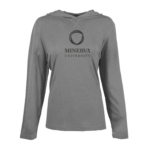  Womens Grey Heather Long Sleeve Hooded Tee - Minerva University Primary Mark