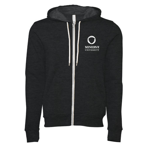  Bella + Canvas Dark Grey Heather Full Zip Hood - Minerva University Primary Mark