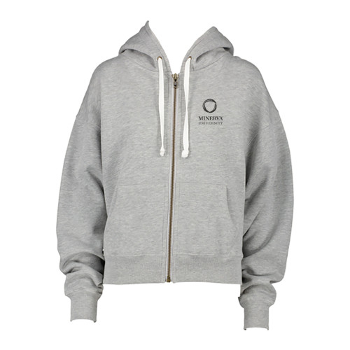  ENZA Womens Grey Boxy Full Zip Hood - Minerva University Primary Mark