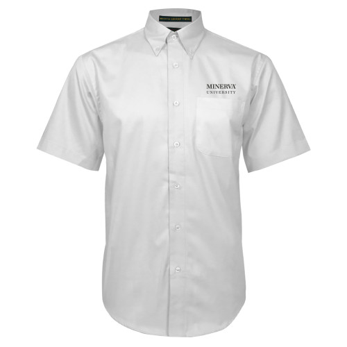 White Twill Button Down Short Sleeve - Minerva University Wordmark