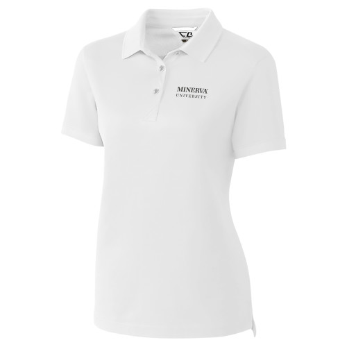  C&B Womens White Advantage Polo - Minerva University Wordmark