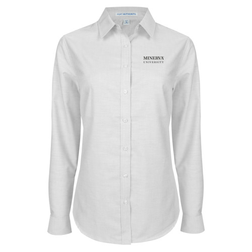  Womens White Oxford Shirt - Minerva University Wordmark
