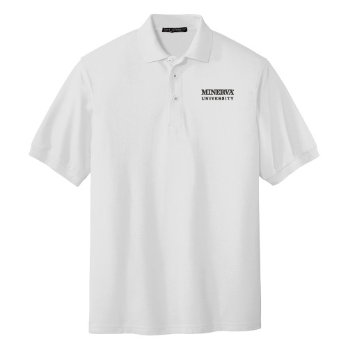 White Silk Touch Polo - Minerva University Wordmark