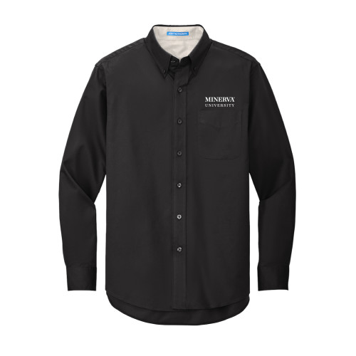 Black Twill Button Down Long Sleeve - Minerva University Wordmark