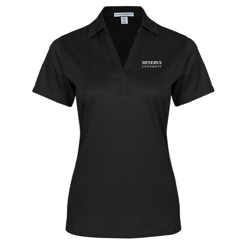  Womens Black Performance Fine Jacquard Polo - Minerva University Wordmark