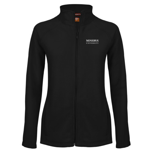 Womens Black Fleece Full Zip Jacket - Minerva University Wordmark
