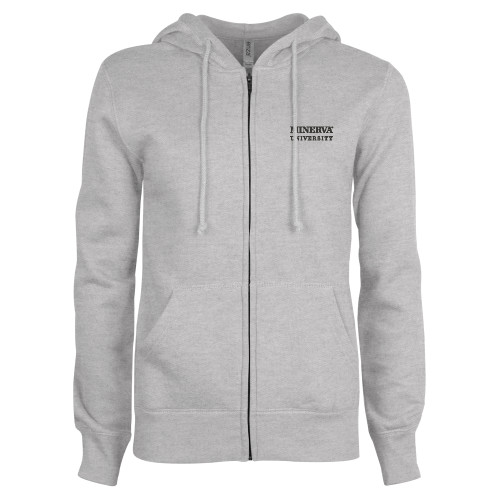 ENZA Womens Grey Fleece Full Zip Hoodie - Minerva University Wordmark