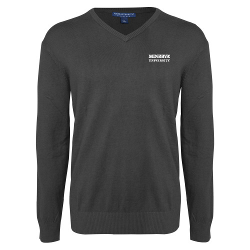  Charcoal Heather VNeck Sweater - Minerva University Wordmark