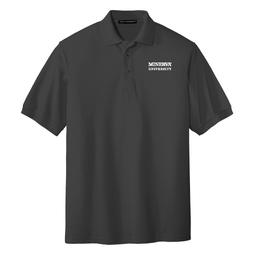 Charcoal Silk Touch Polo - Minerva University Wordmark
