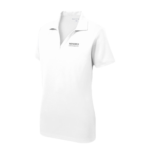  Womens White Dry Mesh Polo - Minerva University Wordmark