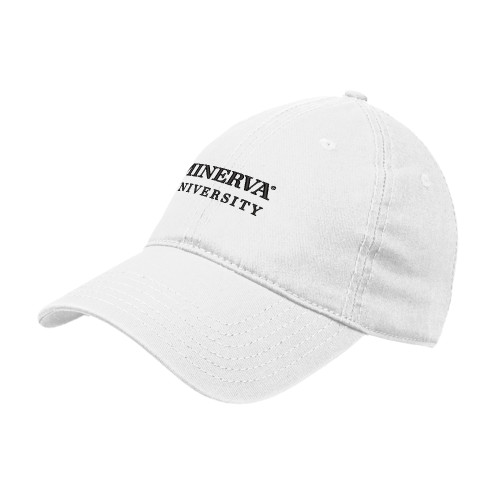  White Unstructured Adjustable Low Profile Hat - Minerva University Wordmark