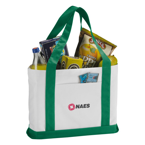 Contender White/Green Canvas Tote-NAES