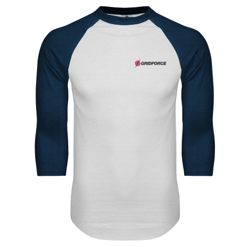 White/Navy Raglan Baseball T Shirt-Gridforce