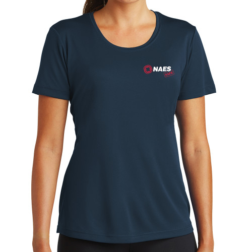 Womens Navy Performance Tee-NAES Safe