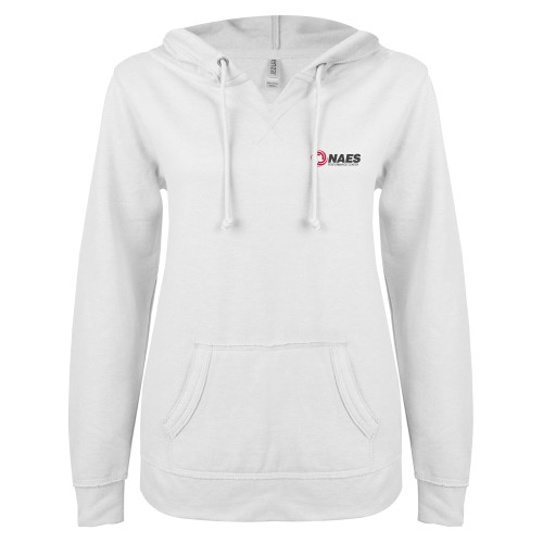 ENZA Womens White V Notch Raw Edge Fleece Hoodie-NAES Performance Center