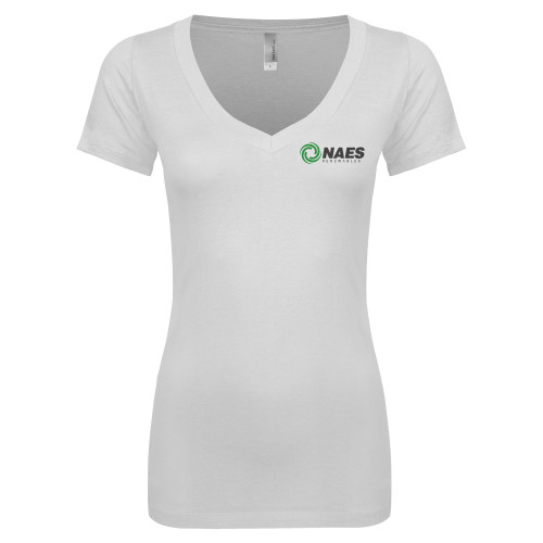 Next Level Womens White Ideal V Tee-NAES Renewables