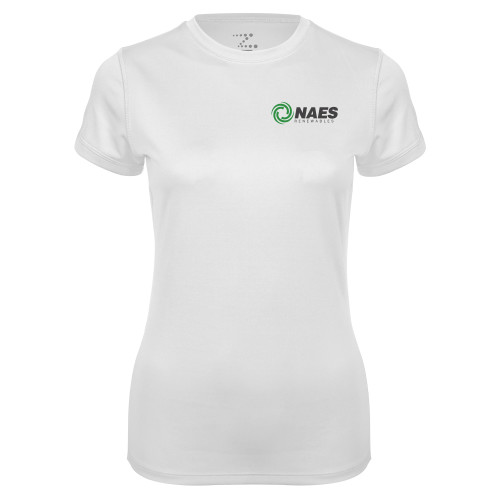 Womens White Performance Tee-NAES Renewables
