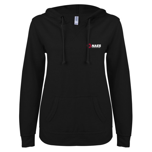 ENZA Womens Black V Notch Raw Edge Fleece Hoodie-NAES Performance Center