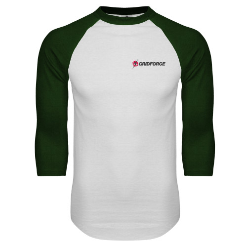 White/Dark Green Raglan Baseball T Shirt-Gridforce