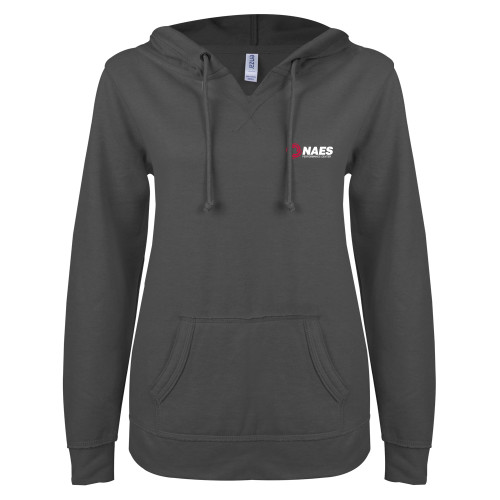 ENZA Womens Dark Heather V Notch Raw Edge Fleece Hoodie-NAES Performance Center