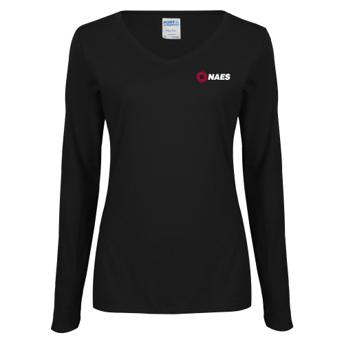 Womens Black Long Sleeve V Neck Tee -NAES
