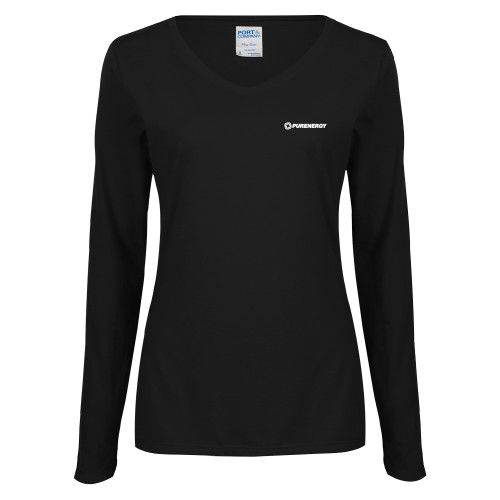 Womens Black Long Sleeve V Neck Tee -PurEnergy