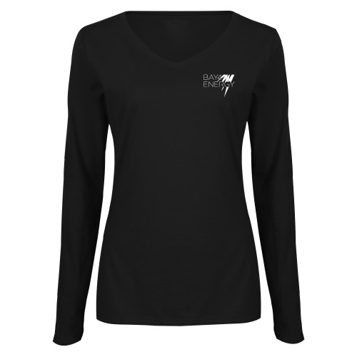 Womens Black Long Sleeve V Neck Tee -NAES Bay4 Energy