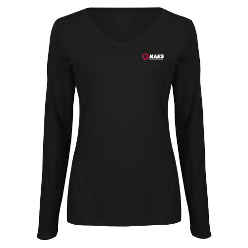 Womens Black Long Sleeve V Neck Tee -NAES Performance Center