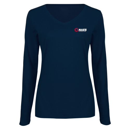 Womens Navy Long Sleeve V Neck Tee -NAES Performance Center