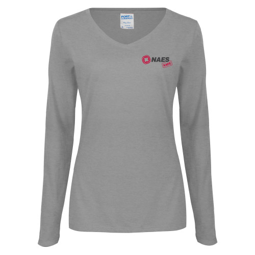Womens Grey Long Sleeve V Neck Tee -NAES Safe
