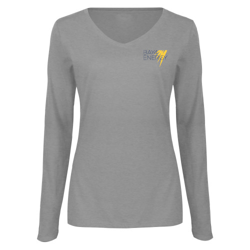 Womens Grey Long Sleeve V Neck Tee -NAES Bay4 Energy