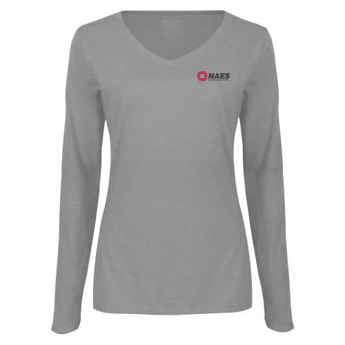 Womens Grey Long Sleeve V Neck Tee -NAES Performance Center