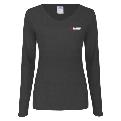 Womens Dark Heather Long Sleeve V Neck Tee -NAES