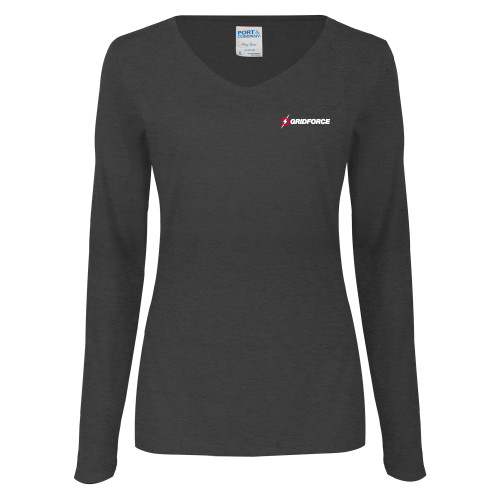 Womens Dark Heather Long Sleeve V Neck Tee -Gridforce