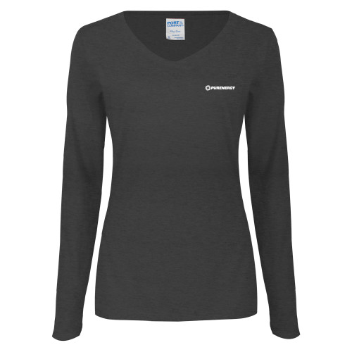 Womens Dark Heather Long Sleeve V Neck Tee -PurEnergy