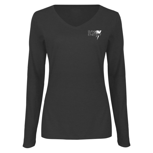 Womens Dark Heather Long Sleeve V Neck Tee -NAES Bay4 Energy