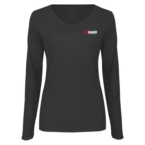 Womens Dark Heather Long Sleeve V Neck Tee -NAES Performance Center